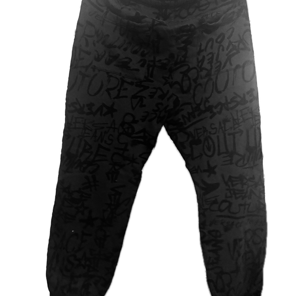 Versace Jeans Collection Black Graffiti Velveteen Sweatpants Baggy Fit